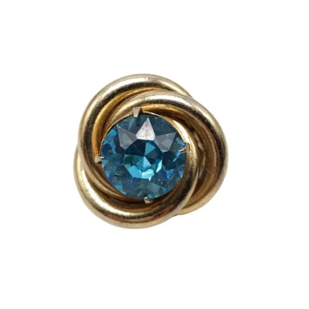 CORO Blue Faceted Glass Rhinestone Swirl Brooch Pin Gold Tone Vintage